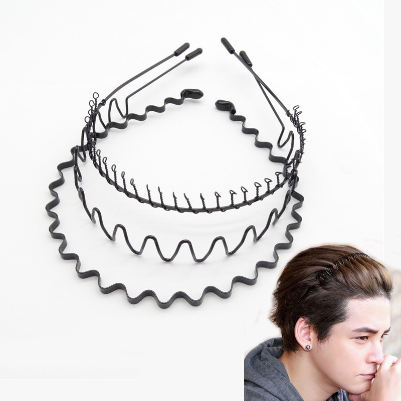 Tech Accessories For Men - แฟชั่นโลหะสีดำ Waved กีฬา Hairband ผู้ชายผู้หญิง Unisex