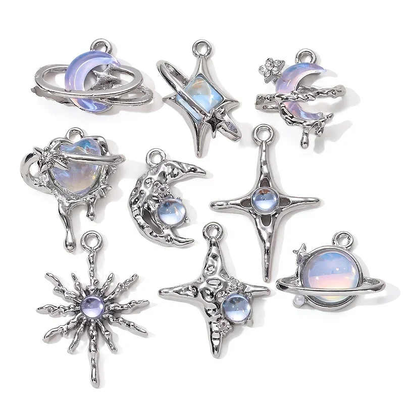 9pcs New Star Moon Charms สีฟ้ - Y2K Tech Accessories บทวิจารณ์และราคา